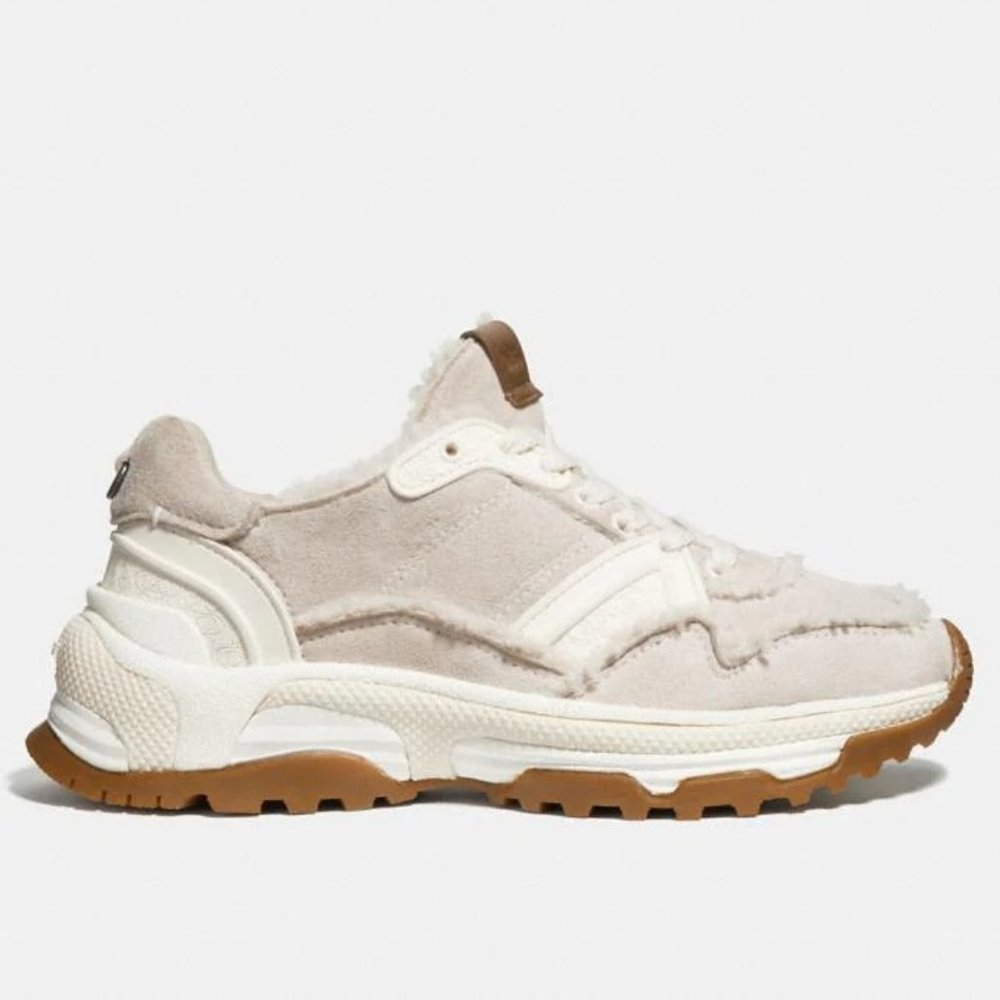 Coach Shearling, Leather and Suede C143 Runner Sneakers Size 6B EUC